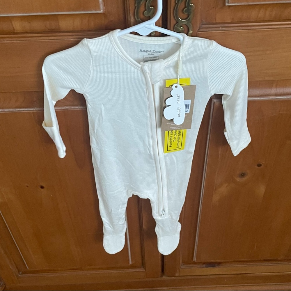 NWT Angel Dear Modal Rib Solid Cream Footie Pajama